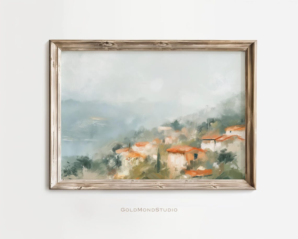 Mediterranean Hillside Village Terracotta Roofs Travel Poster