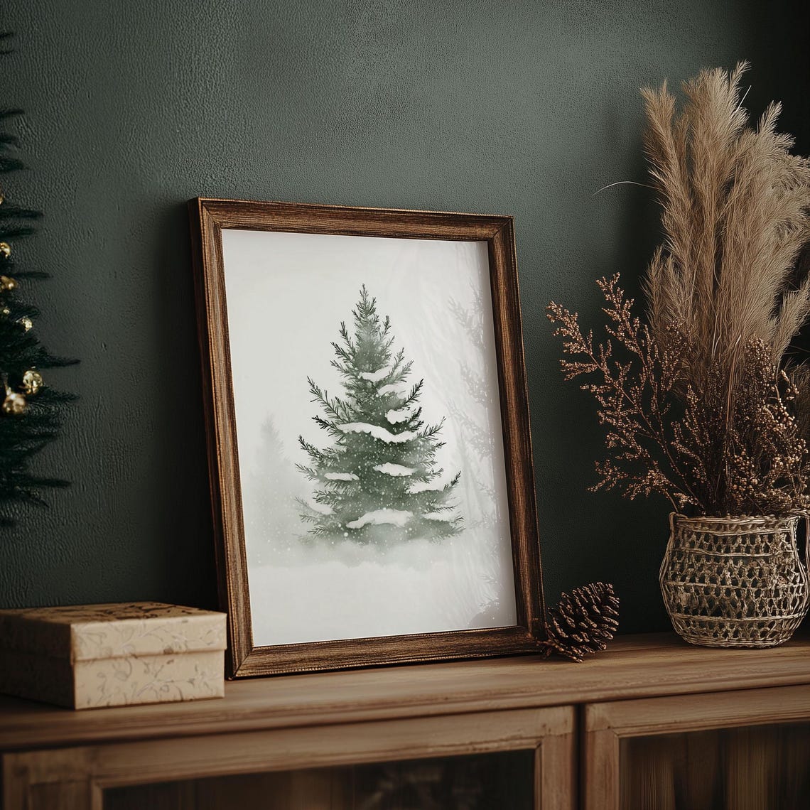 Minimalist Snowy Evergreen Tree Winter Watercolor Holiday Poster - Image 7
