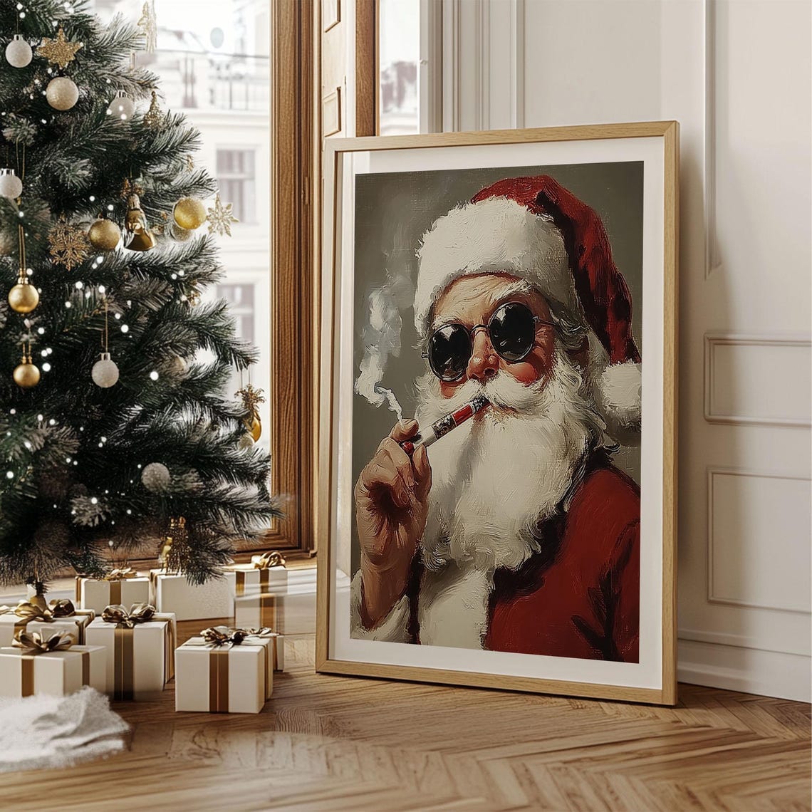Cool Santa Claus With Sunglasses Smoking Pipe Portrait Poster - Image 6