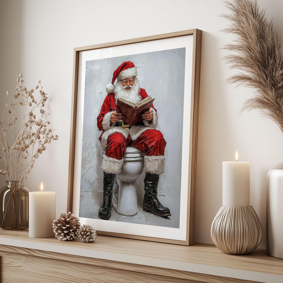 Christmas Wall Art Of Santa Claus Funny Portrait Winter Decoration Home Decor Artwork Holiday Livingroom Bathroom Restroom Toilet - Image 3