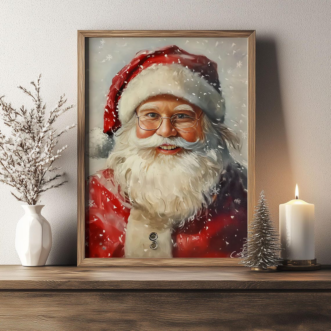 Smiling Santa Claus Portrait with Glasses in Falling Snow Poster - Image 6