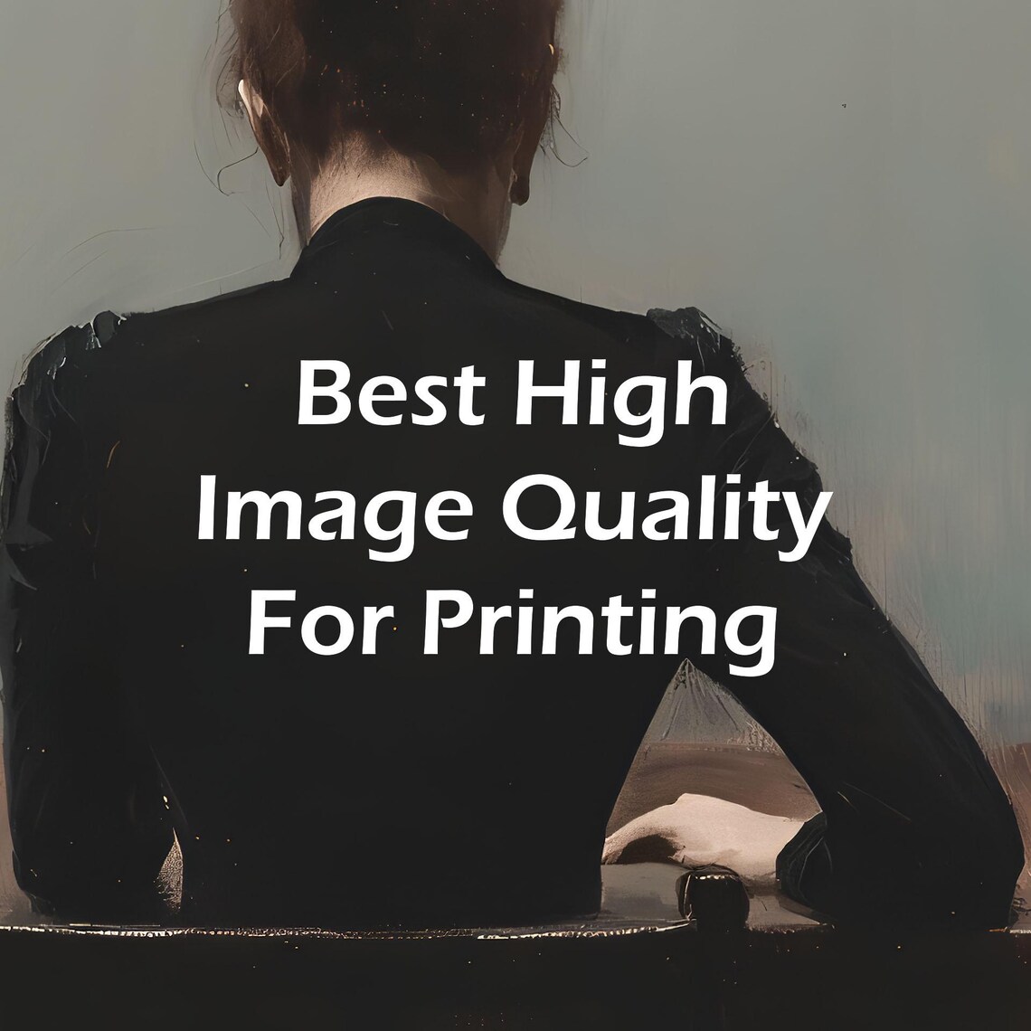 Seated Woman at Table from Behind Moody Vintage Oil Painting Poster - Image 3