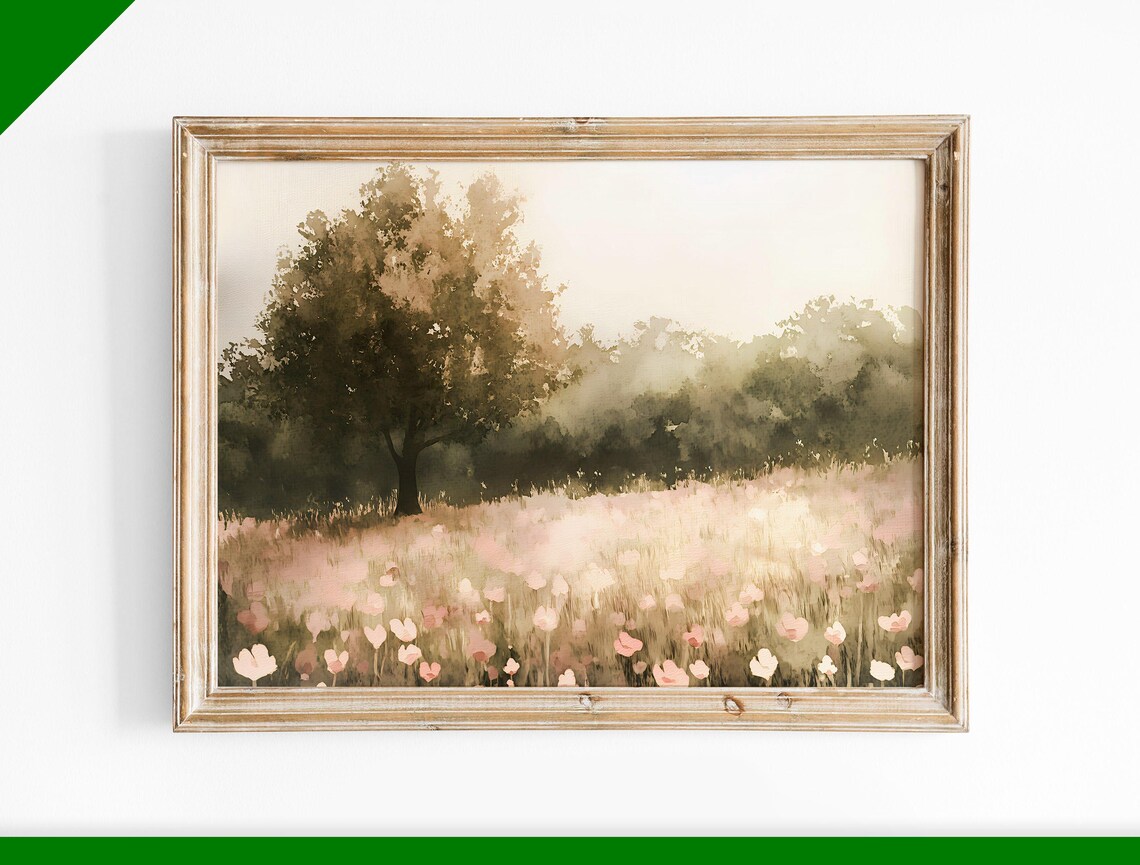 Soft Pink Tulips Field Dreamy Watercolor Flower Meadow Poster