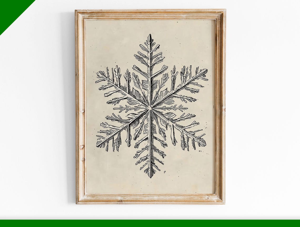 Vintage Botanical Snowflake Pencil Sketch Cream Background Poster