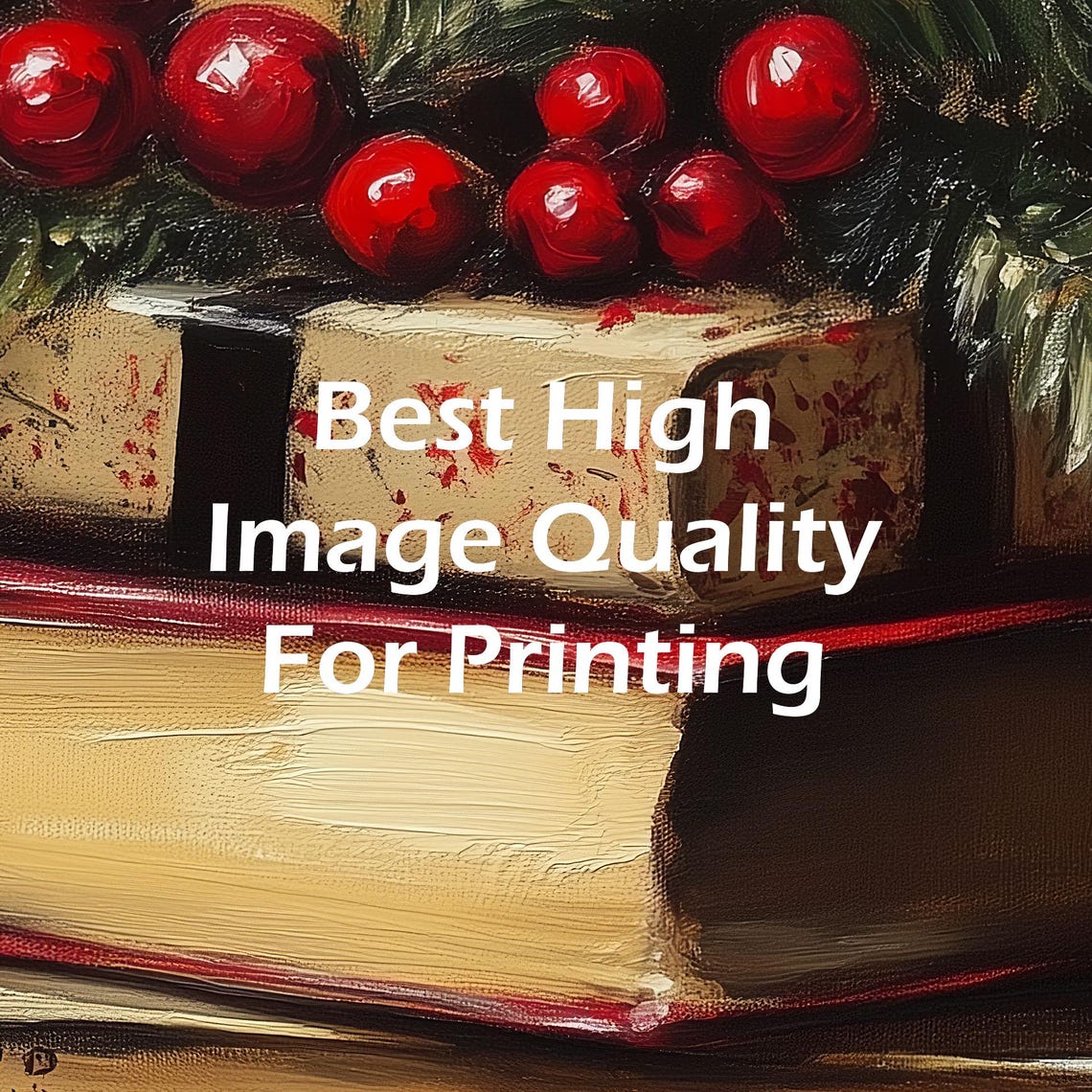 Stack of Vintage Books with Candle and Berries Cozy Christmas Poster - Image 5