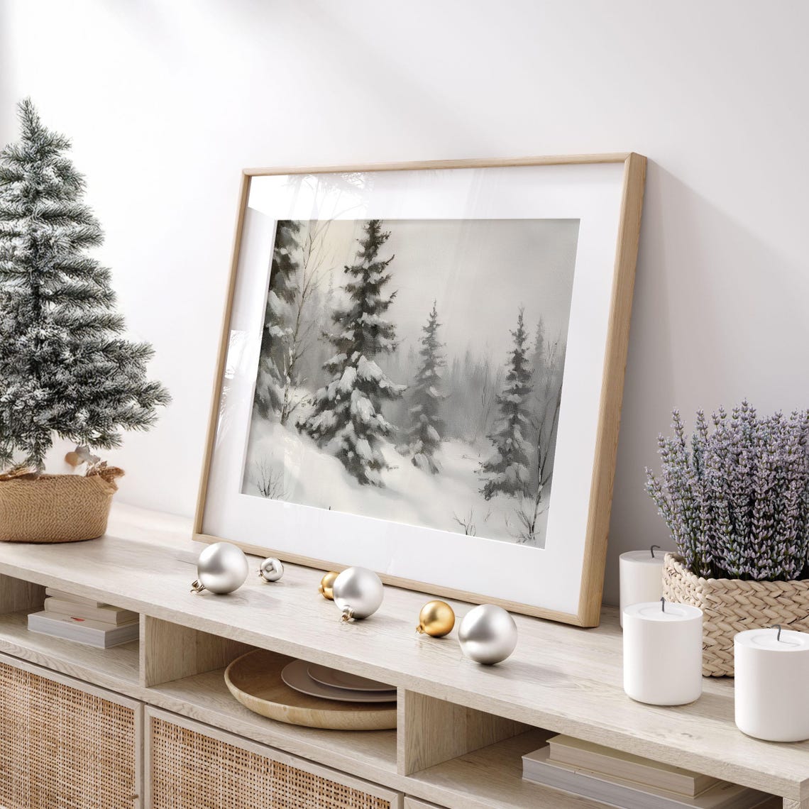 Misty Snow Covered Pine Forest Winter Landscape Oil Painting Poster - Image 4