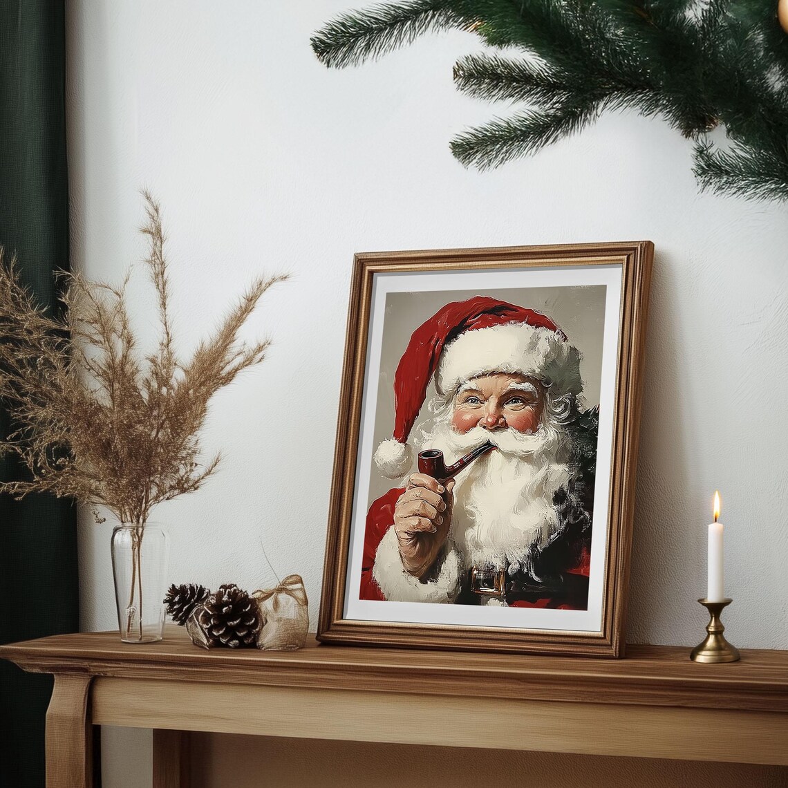 Classic Santa Claus Smoking a Pipe Vintage Christmas Portrait Poster - Image 2