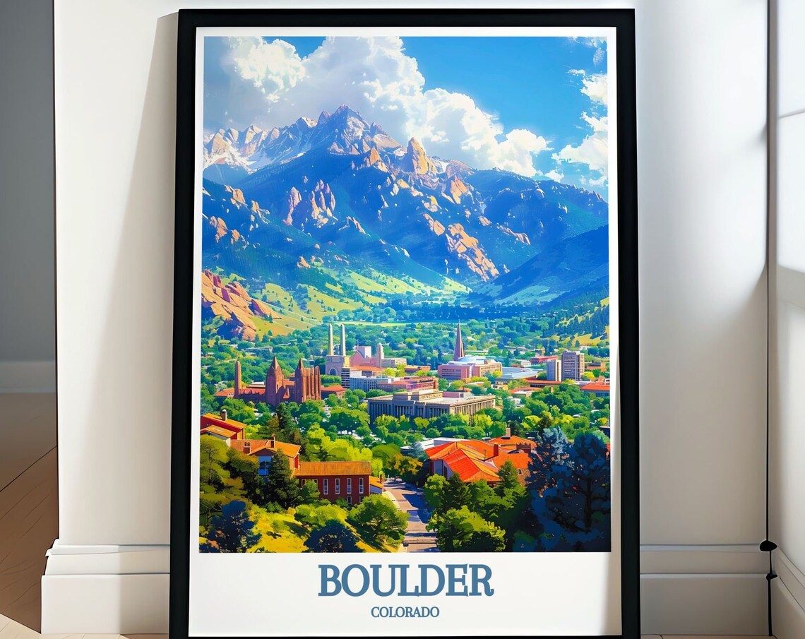 Boulder Colorado Red Rock Towers City Skyline Scenic View Poster