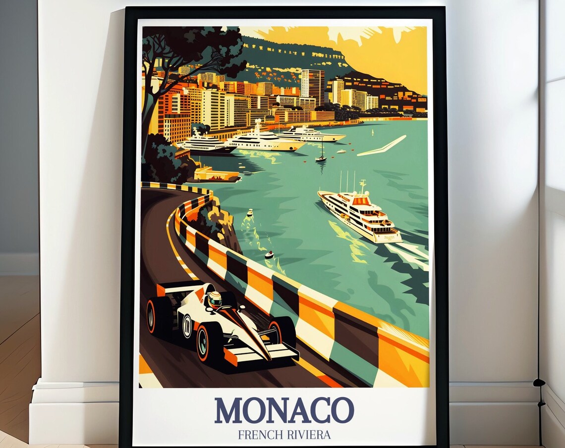 Monaco French Riviera Formula Car Coastal Circuit Harbor Poster