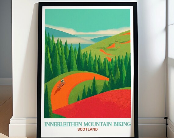 Innerleithen Mountain Biking Art Caberston Forest Mountain Bike Prints Innerleithen Mtb Poster Caberston Forest Mountain Gift