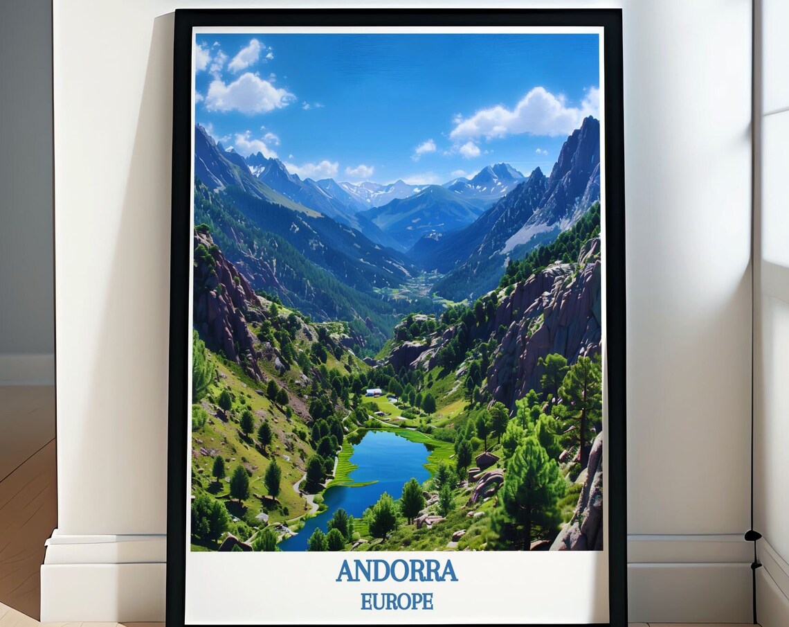 Andorra Summer Valley Lake Mountain Landscape Europe Travel Poster