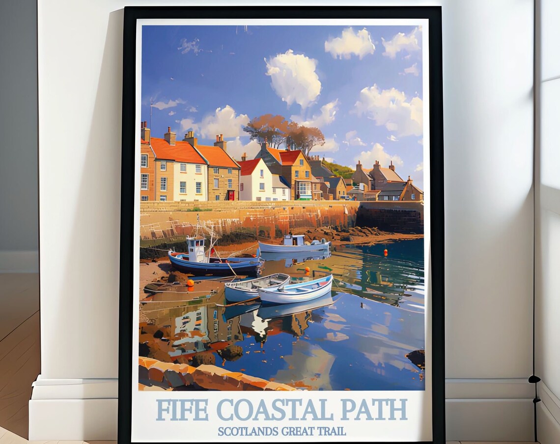 Fife Coastal Path Crail Harbour Boats and Colourful Houses Poster