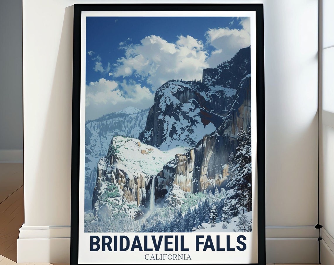 Bridalveil Falls Wall Art Winter Art California Travel Art Bridalveil Falls Winter Travel Poster Bridalveil Falls Winter Poster