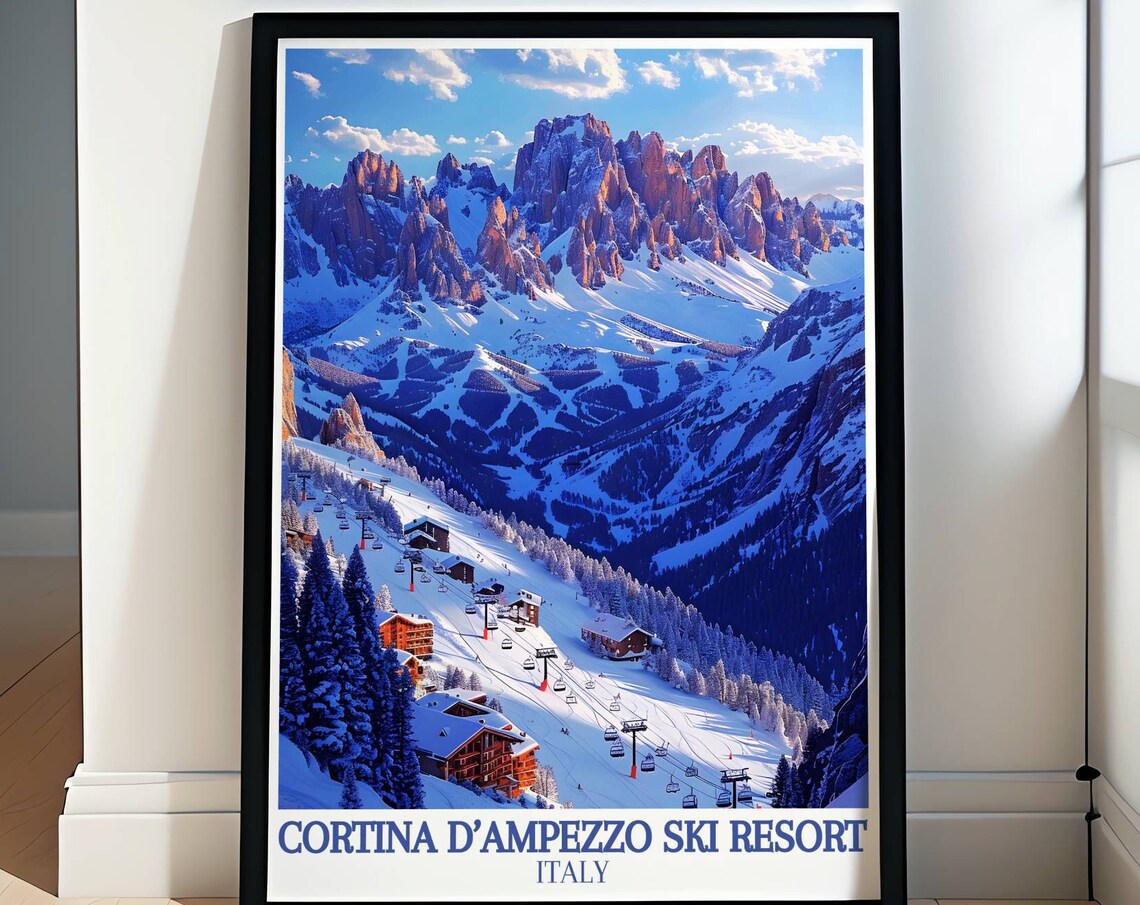 Cortina D Ampezzo Retro Ski Travel Poster
