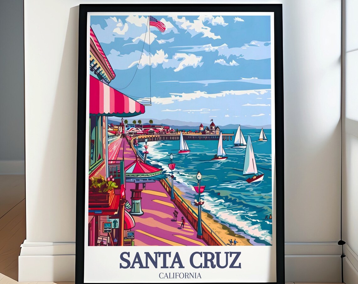 Santa Cruz Beach Boardwalk Sailboats Seaside California Poster