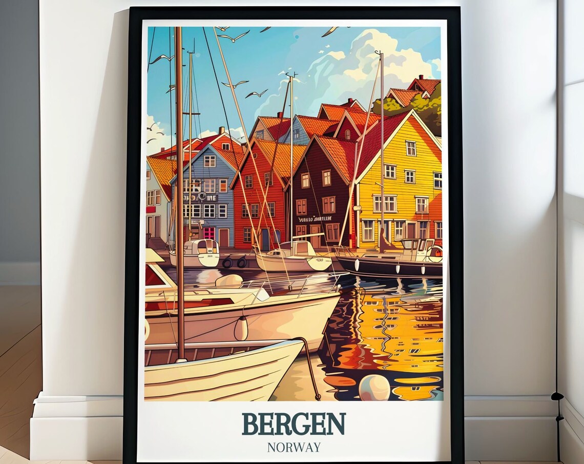 Bergen Norway Bryggen Wharf Colorful Harbor Houses Art Classic Poster