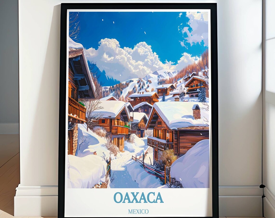 Oaxaca Mexico Snowy Alpine Mountain Village Winter Travel Poster