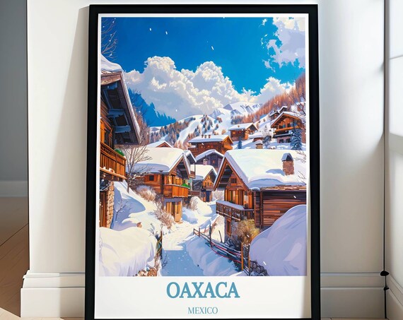 Oaxaca Mexico Snowy Alpine Mountain Village Winter Travel Poster