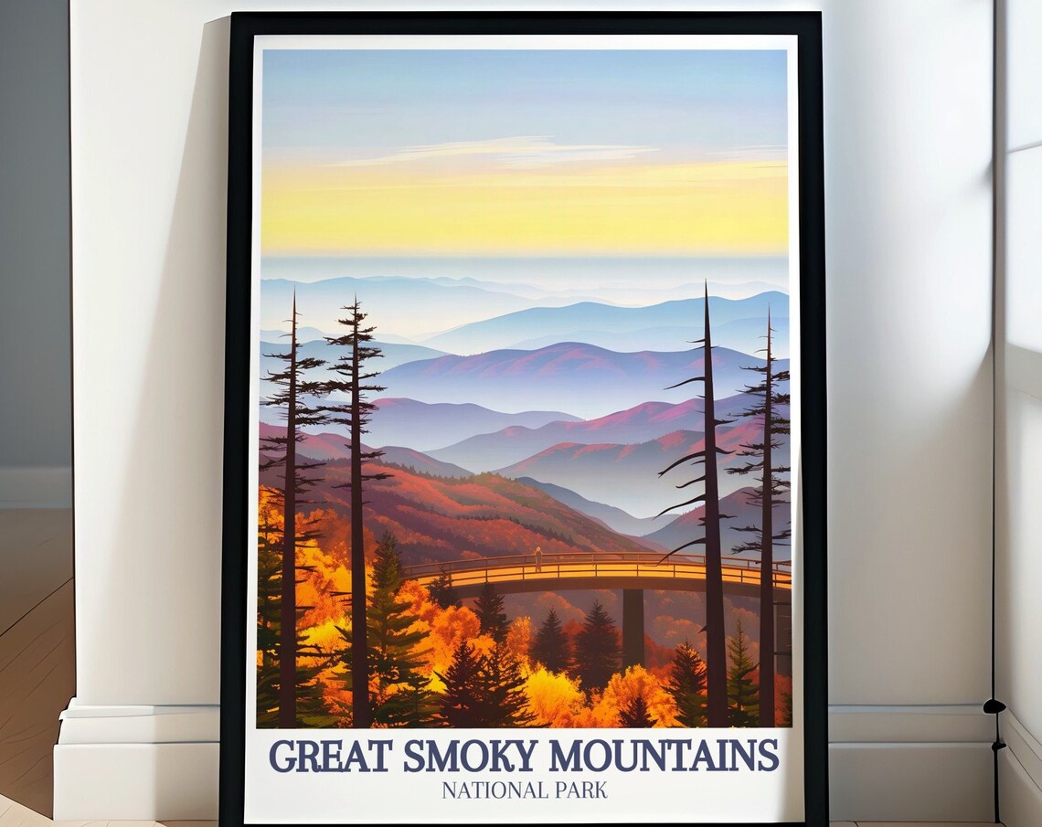 Great Smoky Mountains Clingmans Dome Tower Sunset Autumn Poster
