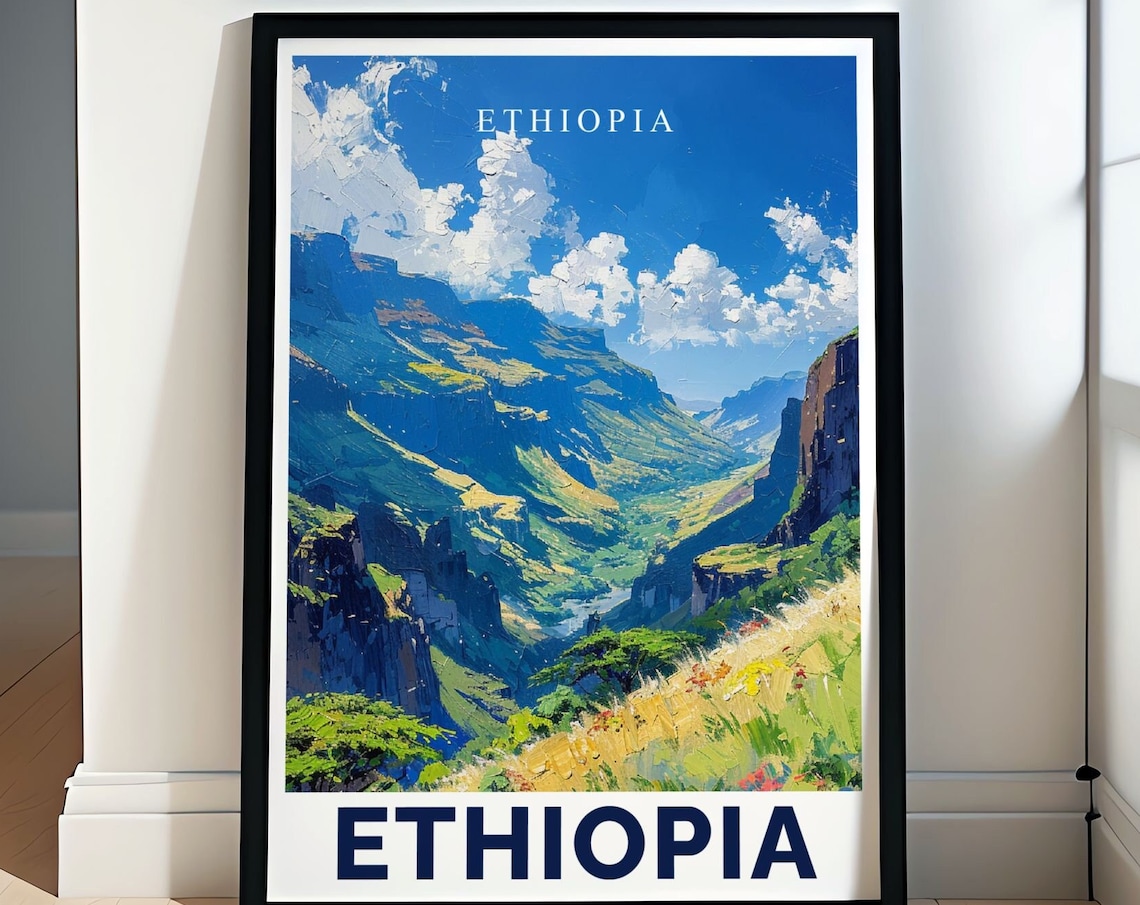 Ethiopia Simien Mountains Green Valley Painting Travel Poster