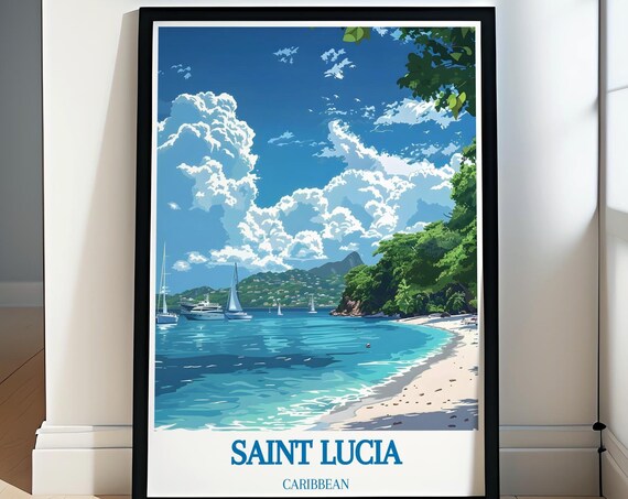 Saint Lucia Caribbean Beach Sailboats On A Turquoise Bay Poster
