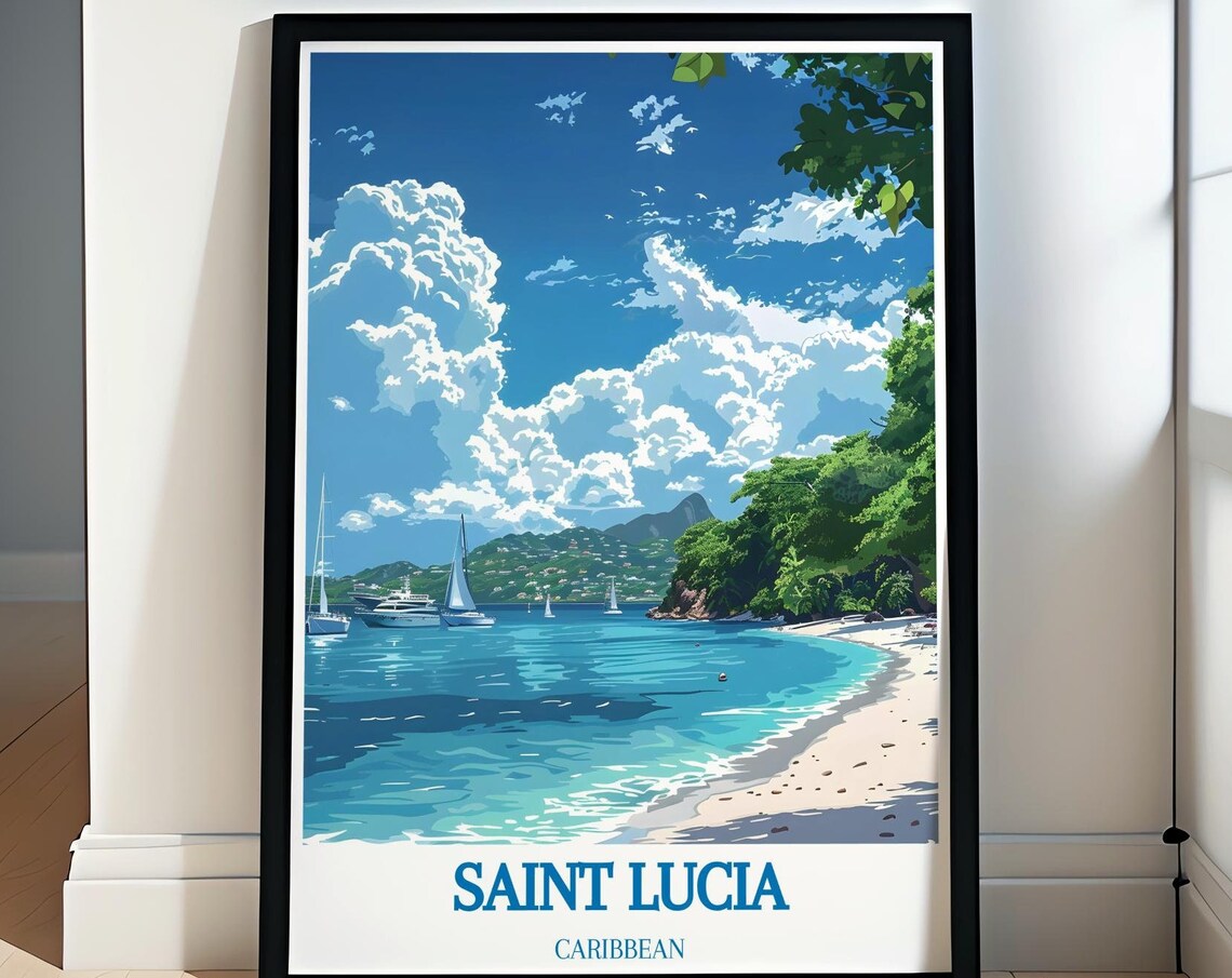 Saint Lucia Caribbean Beach Sailboats On A Turquoise Bay Poster