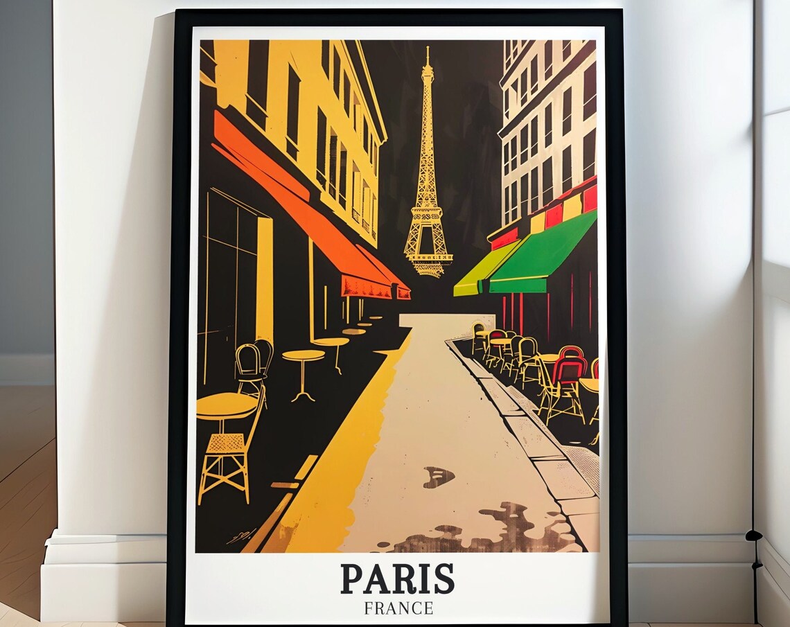 Paris Eiffel Tower Night Cafe Street Noir Style Travel Poster