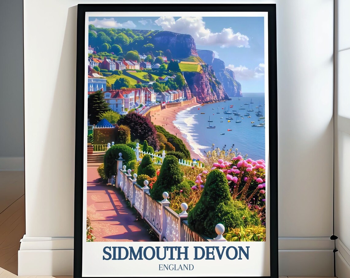 Sidmouth Devon Red Cliffs Esplanade Gardens England Coast Poster