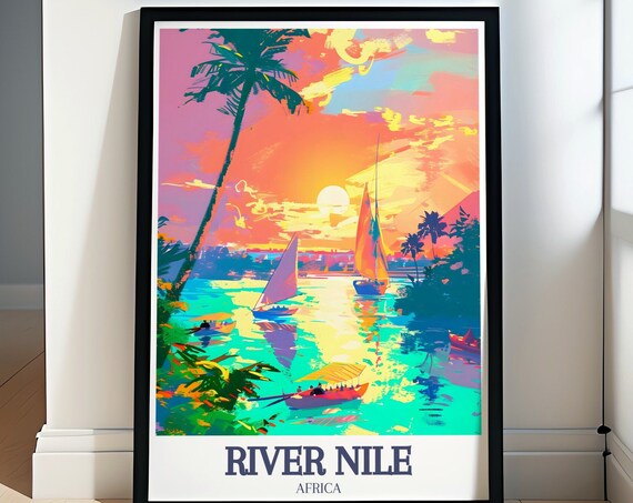 River Nile Travel Poster Luxor Wall Art Egypt Prints Nile River Decor Egypt Travel Prints River Nile Art Nile River Poster