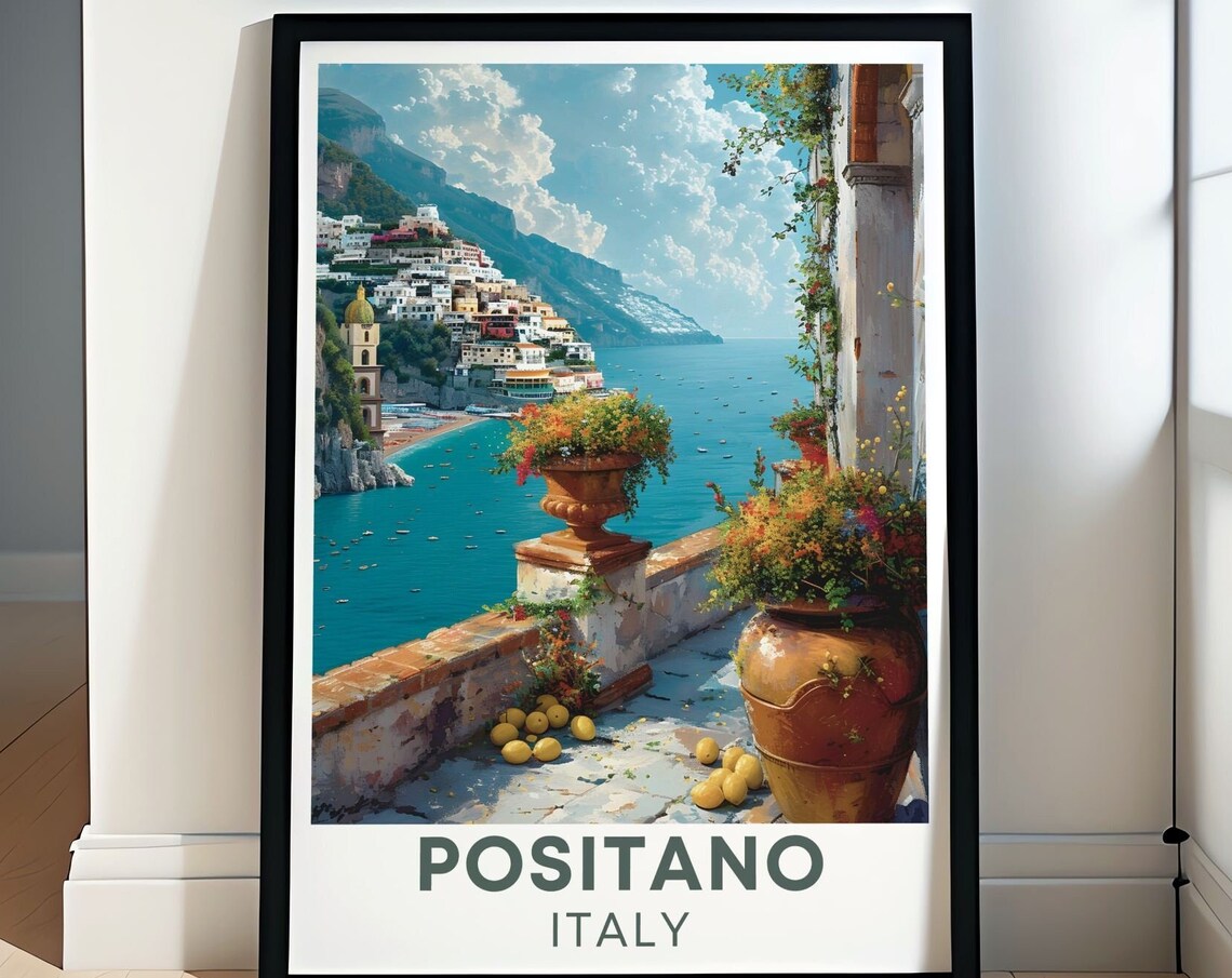 Positano Cliffside Village Viewed from a Lemon Terrace Poster