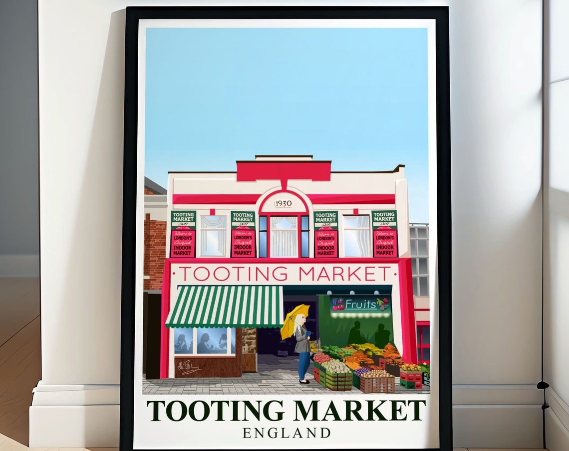 Tooting Market Travel Poster Tooting Market Wall Art Tooting Market Poster South London Decor London Travel Print London Artwork