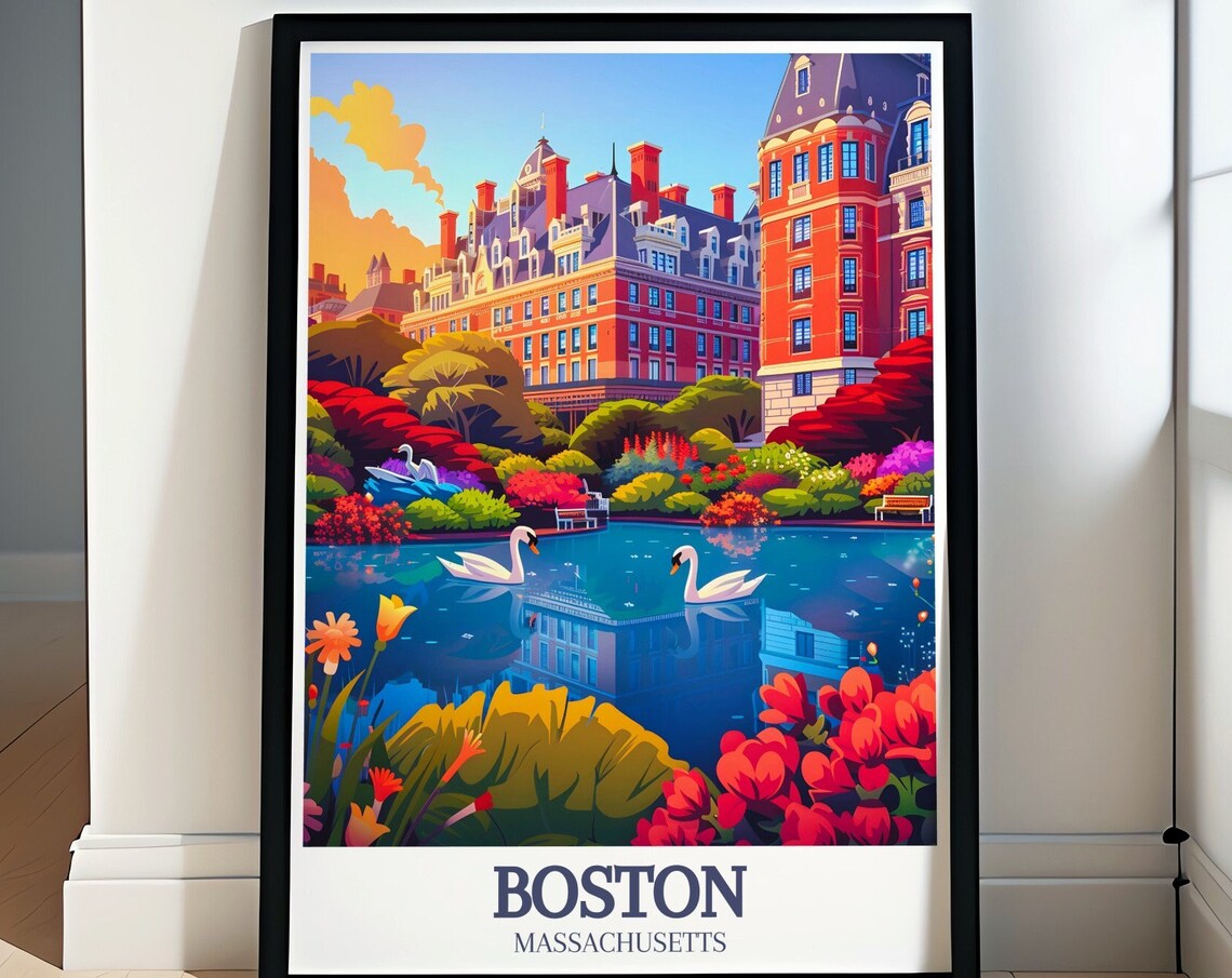 Boston Public Garden Swans and City Blooms Massachusetts Poster