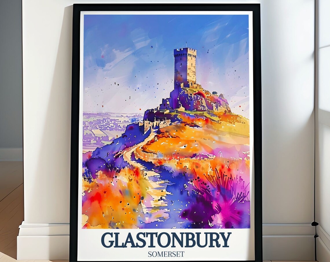 Glastonbury Somerset Tor St Michael Tower Watercolor Landscape Poster