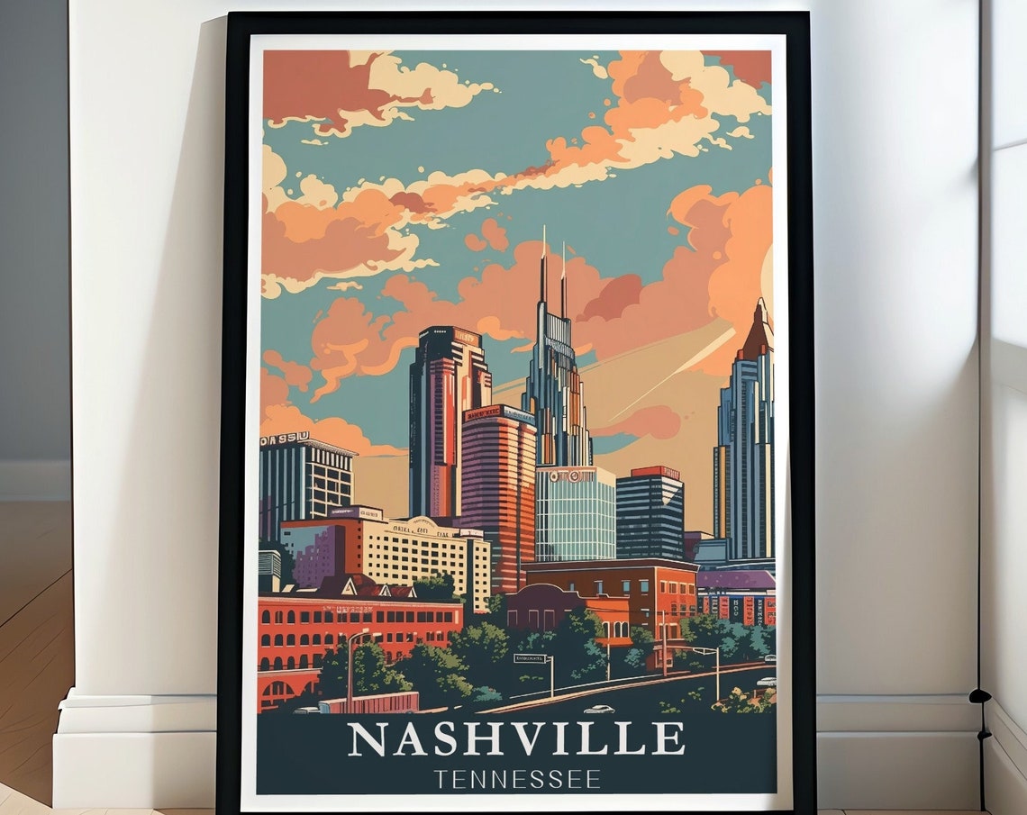 Nashville Travel Print Skyline Travel Poster Nashville Wall Art Nashville City Print Skyline Decor Nashville Travel Poster