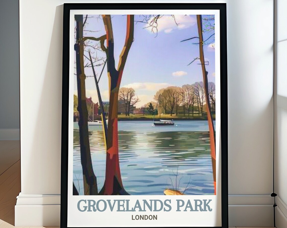Grovelands Park London Lake View Through Trees With Boats Poster