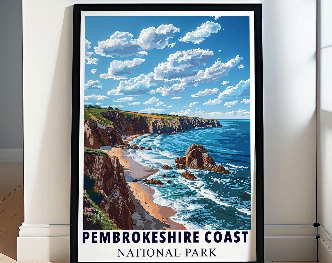 Pembrokeshire Coast National Park Beach Cove Cliffs Travel Poster