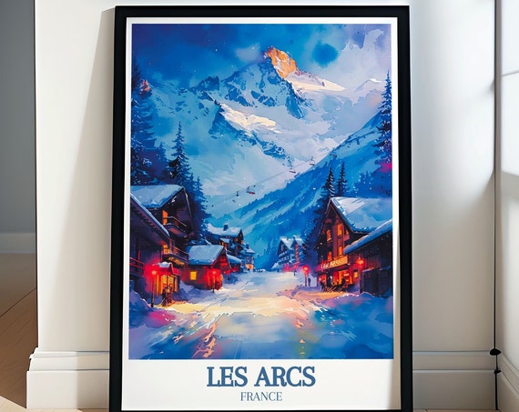Les Arcs Wall Art Les Arcs And Aiguille Rouge Mont Blanc Skiing Travel Print Aiguille Rouge Mont Blanc Ski Resort Artwork