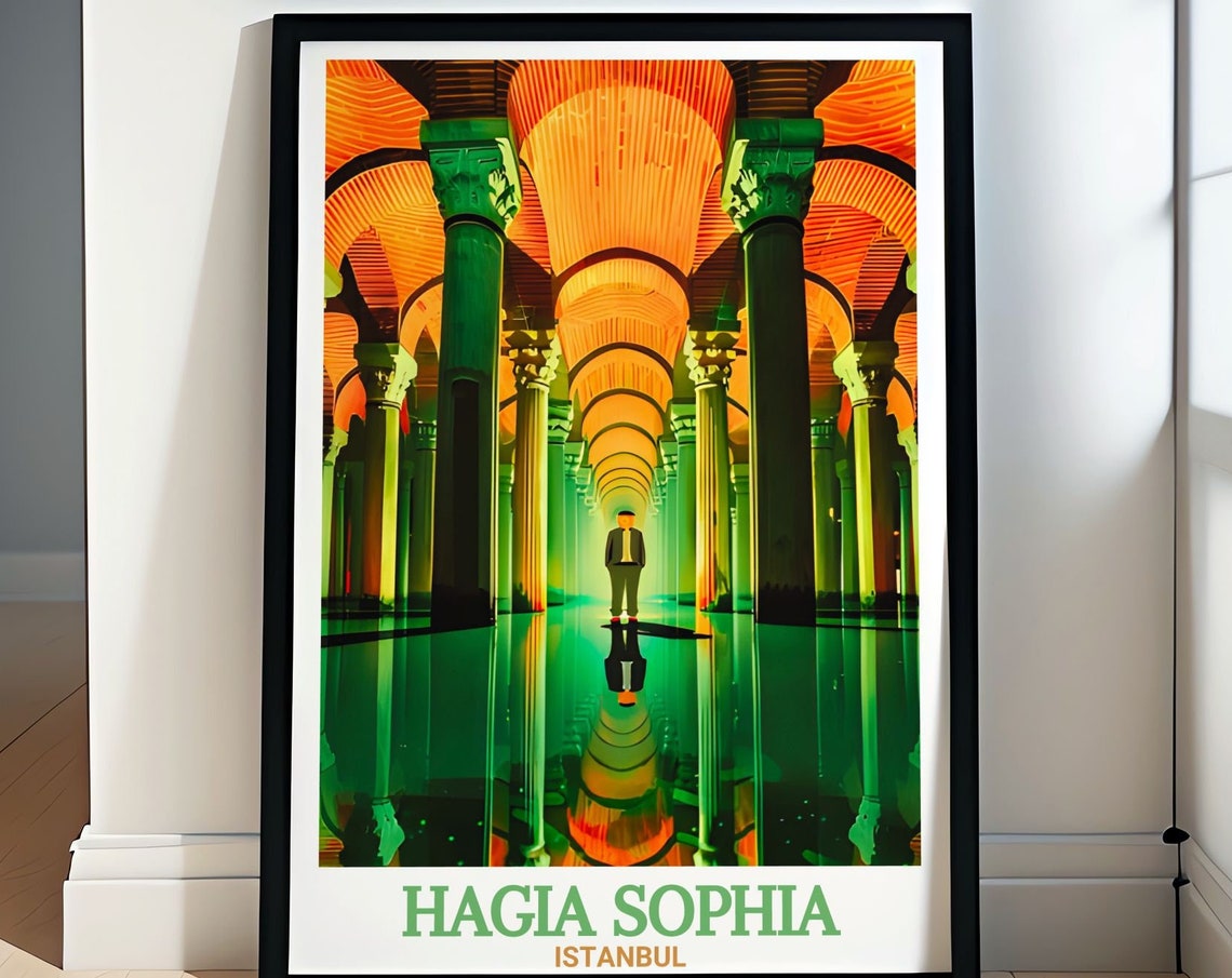 Istanbul Basilica Cistern Glowing Columns Underground Hall Poster