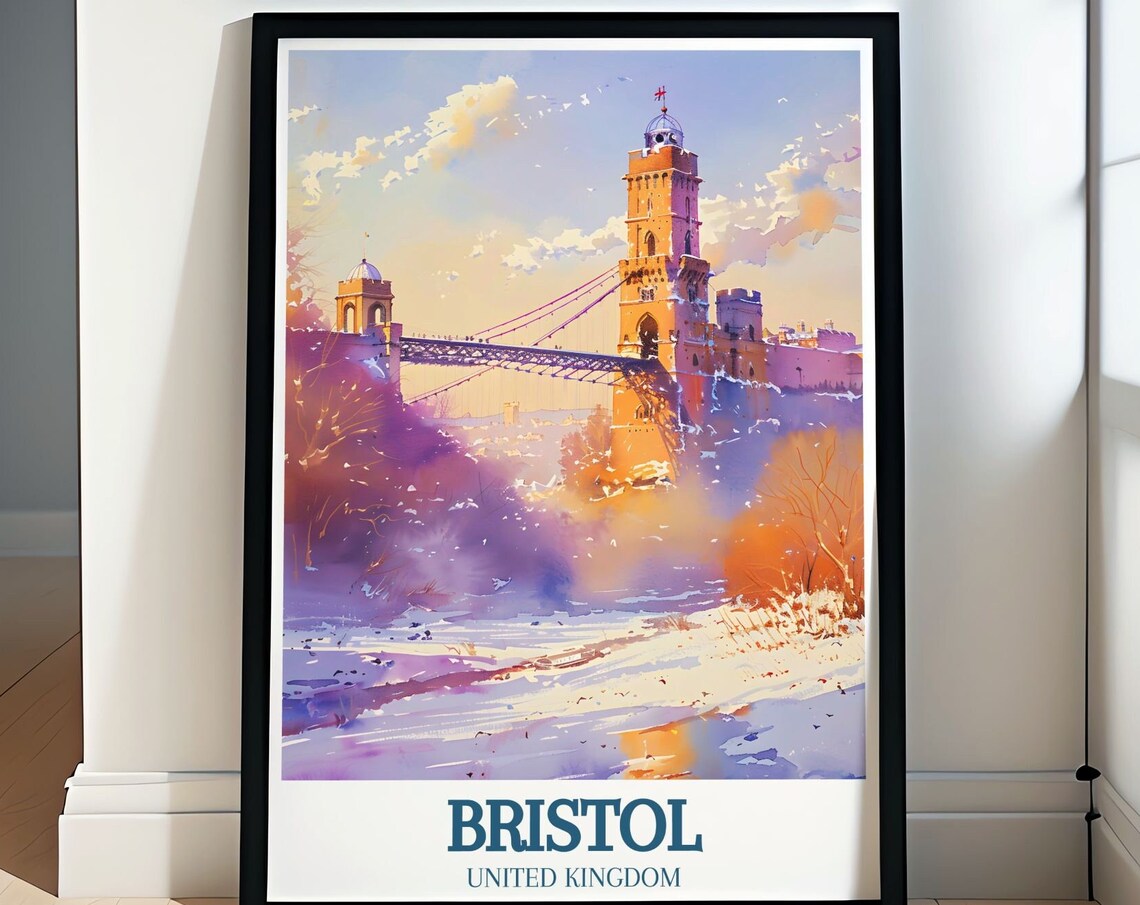Bristol Winter Watercolor Suspension Bridge Over The Avon Poster