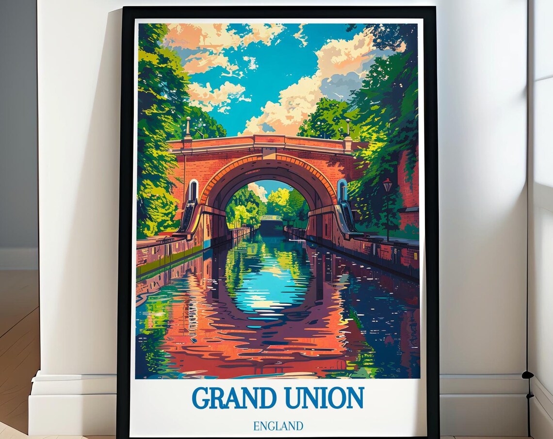 Grand Union Canal Brick Bridge Mirror Reflection Travel Poster