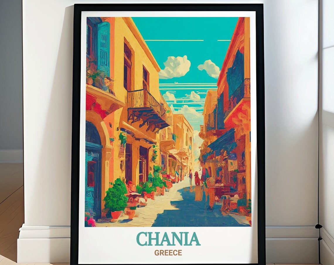 Chania Greece Old Town Colorful Street Warm Sunlit Art Poster