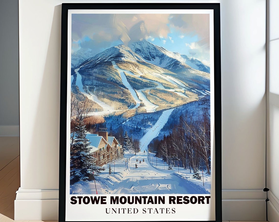 Stowe Mountain Resort Snowy Ski Trails Vermont Winter Art Poster