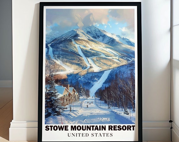 Stowe Mountain Ski Travel Print Skii Trails Travel Poster Stowe Ski Resort Poster Stowe Mountain Skiing Art Print