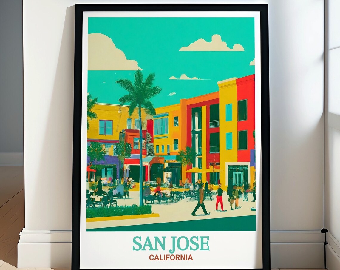 San Jose California Santana Row Colorful Street Scene Travel Poster