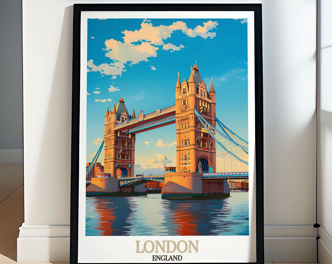 London England Tower Bridge Sunset River Thames Travel Poster