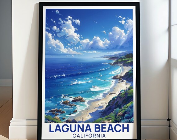 Laguna Beach Aerial Coastline Surf View California Travel Poster