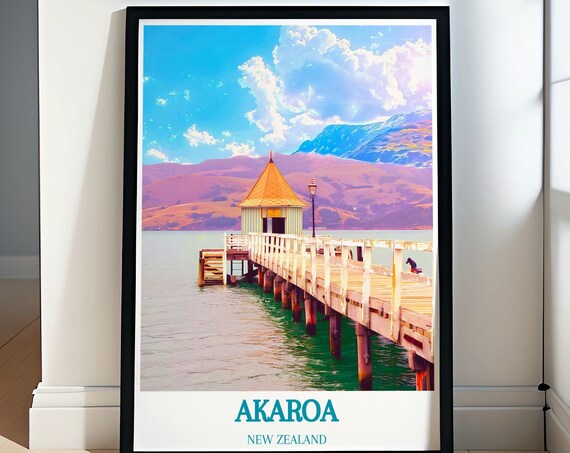 Akaroa New Zealand Harbour Pier Against The Purple Hills Poster