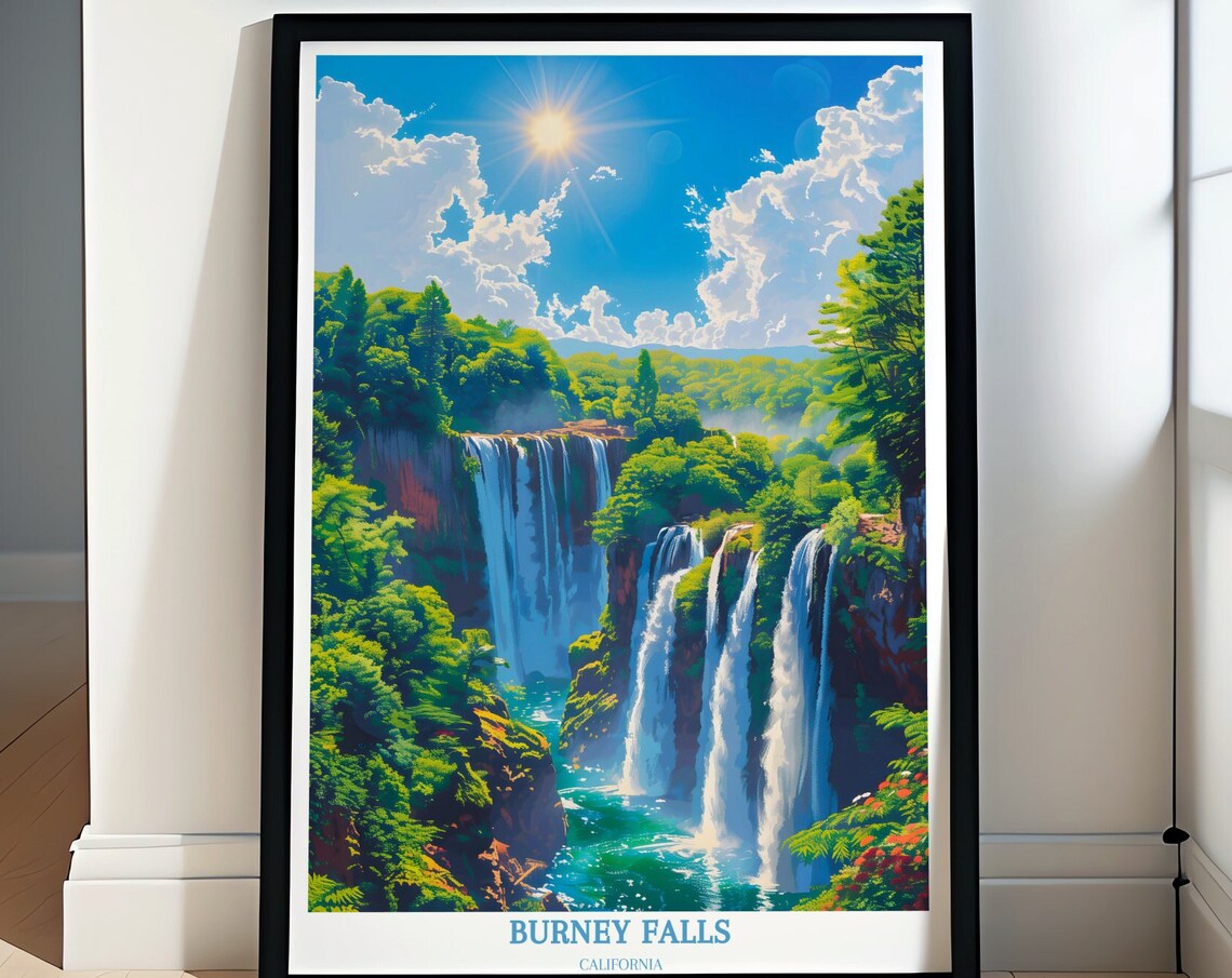 Burney Falls Cascading Waterfall in Sunny California Forest Poster