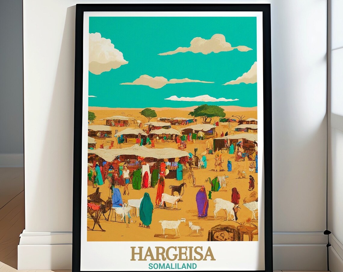Hargeisa Somaliland Livestock Market Desert Vintage Travel Poster