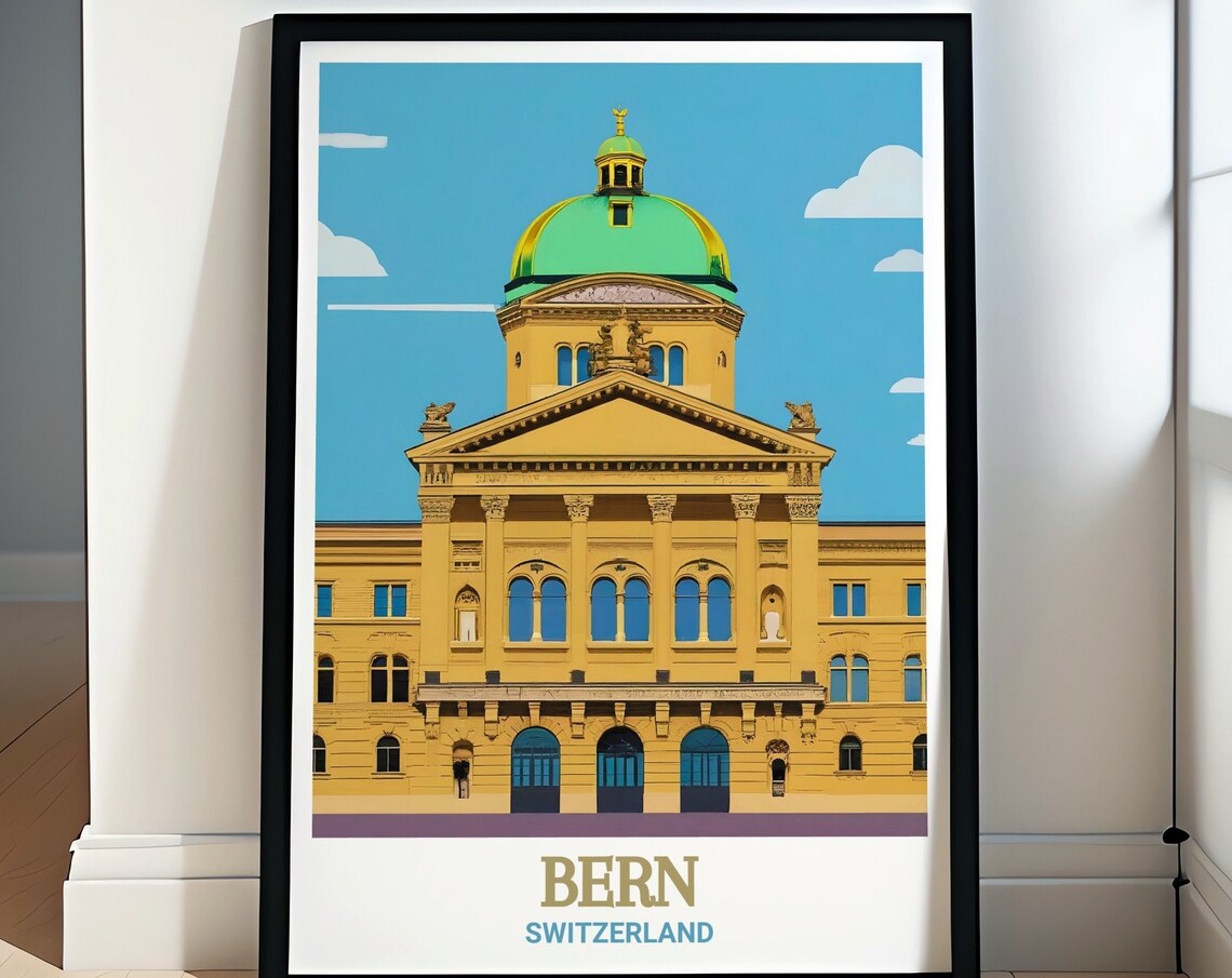 Bern Federal Palace Poster Switzerland Green Dome Architecture